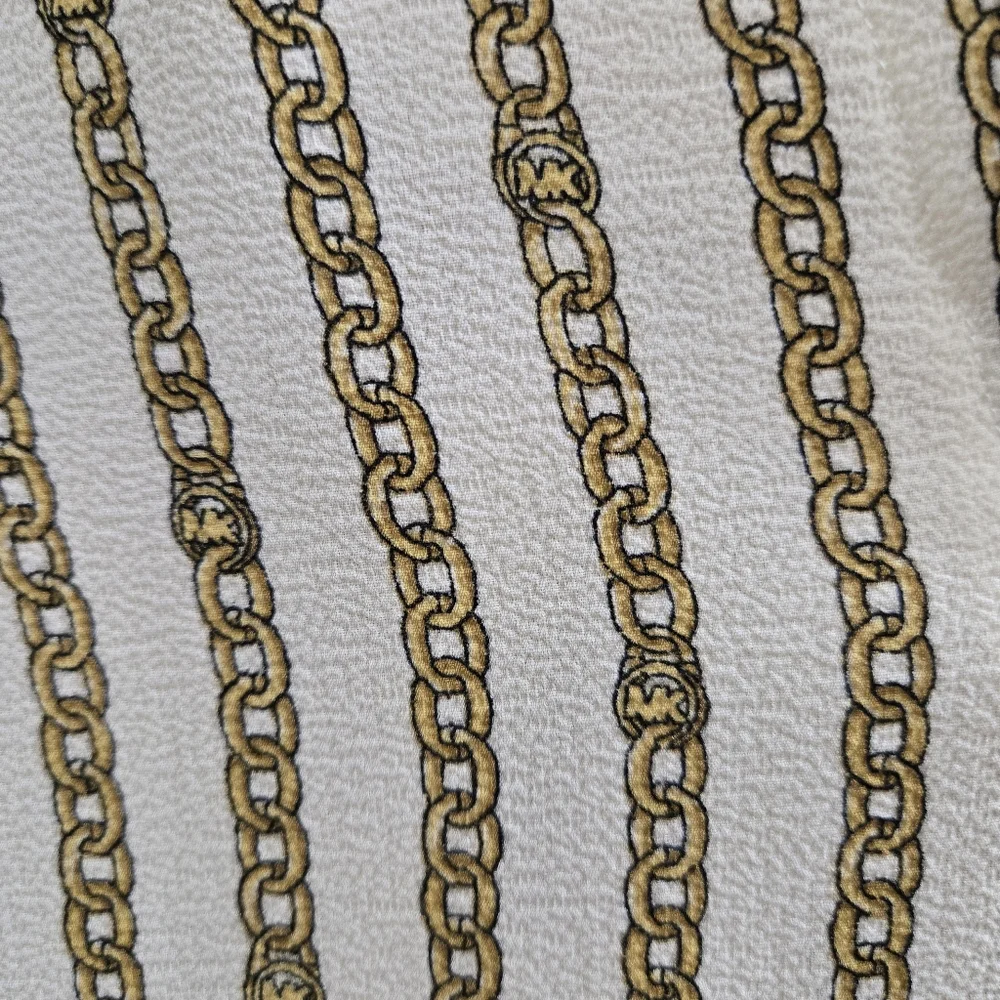 MICHAEL Michael Kors Chain Striped Cream & Gold 3/4 Tie Sleeve Blouse Size L - Picture 4 of 11